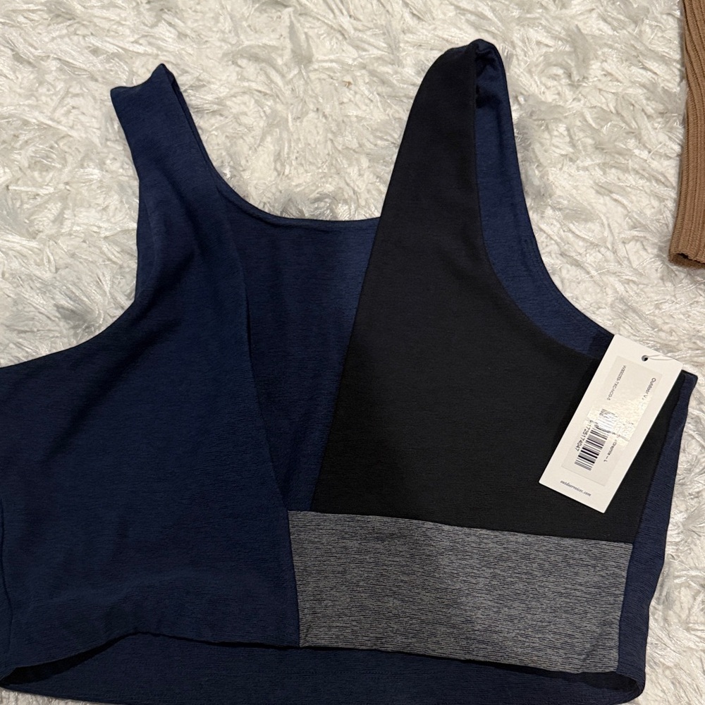 Outdoor Voices Navy Black and Heather Gray Colorblock Sports Bra